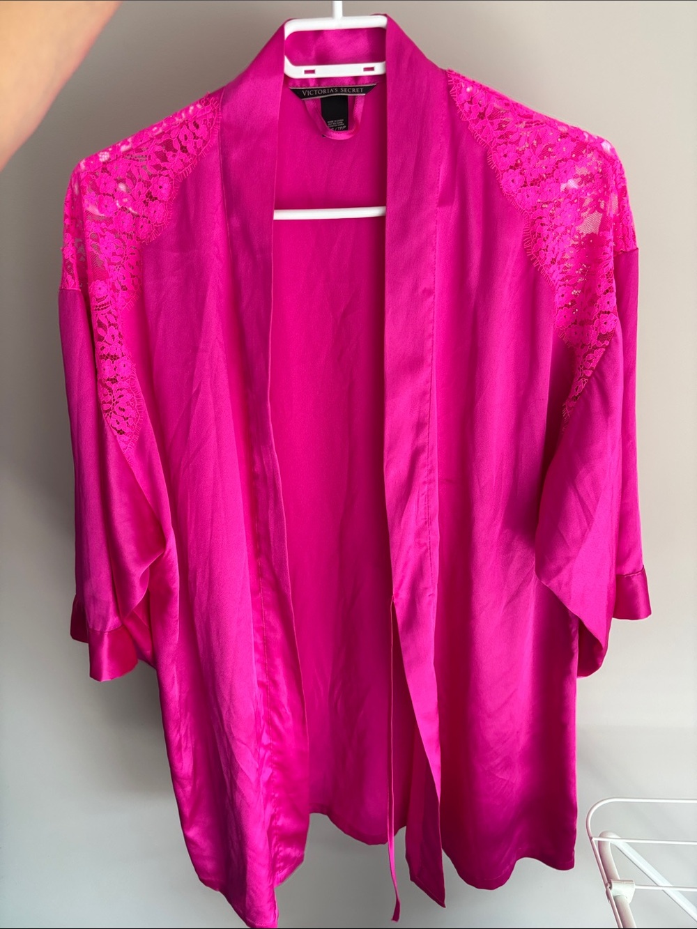 Victoria’s Secret Silky Lace-Trim Robe in Hot Pink - Women Intimates & Sleepwear